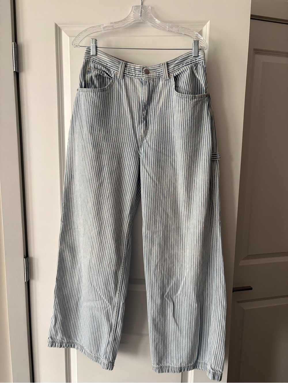 Levi's Light Blue & White Striped Wide Leg Jeans